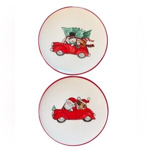 Set of 2 Peppermint & Pine Red Christmas Plates